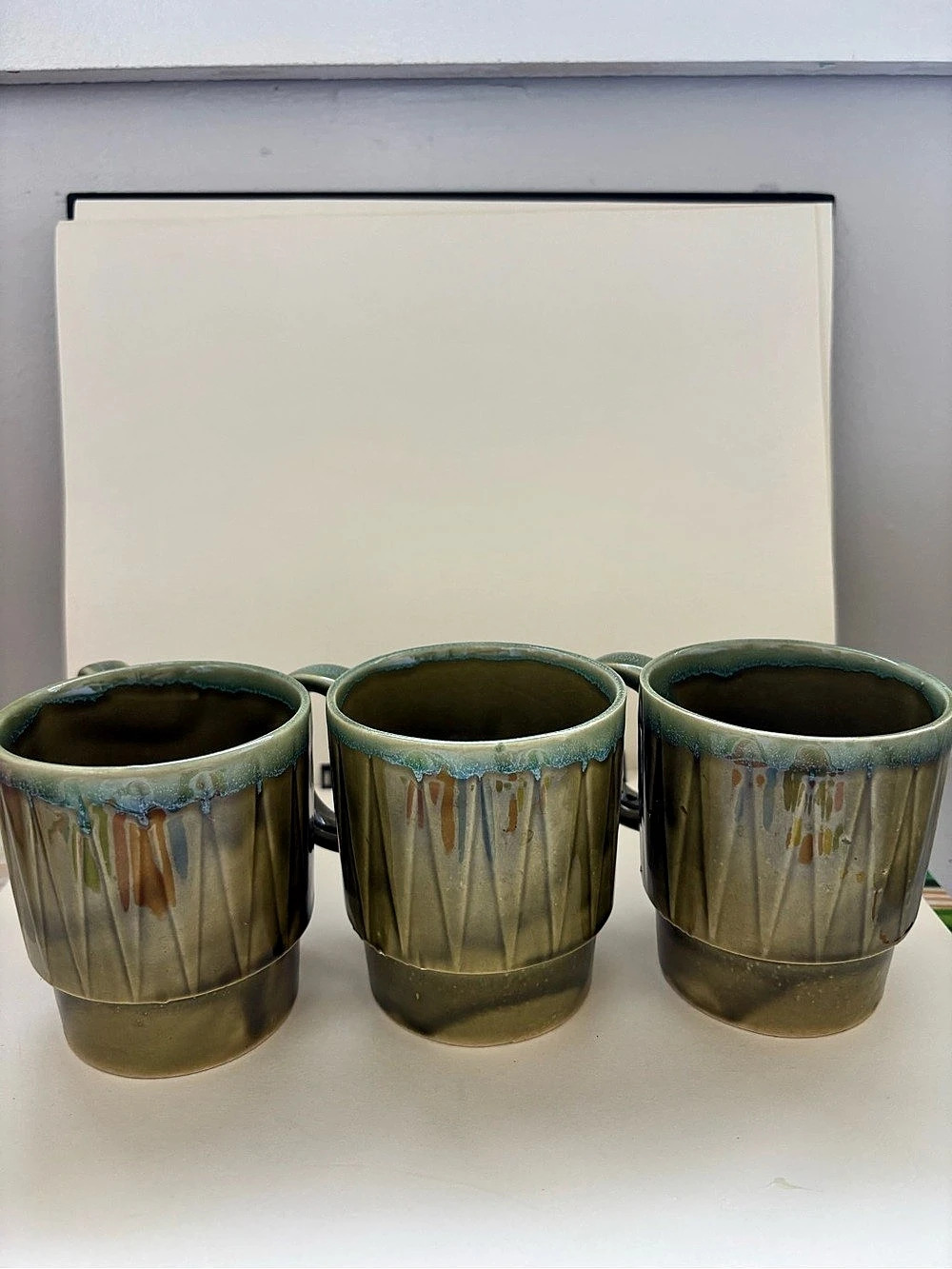 Set of 3 vintage made in Japan Green Glazed Mugs